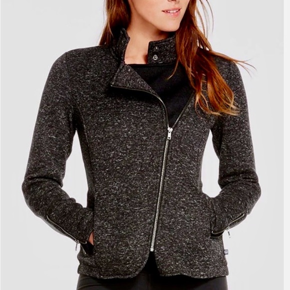 Fabletics KnitFit Moto Jacket Gray Asymmetrical zip athletic Athleisure Size M - Picture 2 of 12